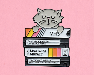 Cats and movies enamel lapel pin