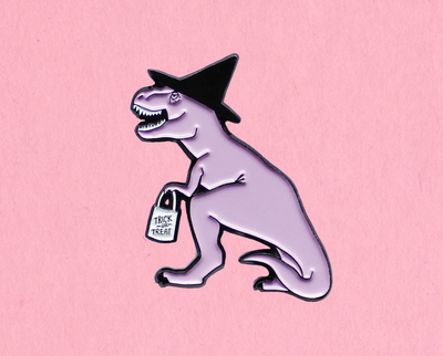 Trick or Treating T-Rex Witch enamel lapel pin