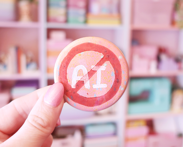 Hand painted anti-AI button