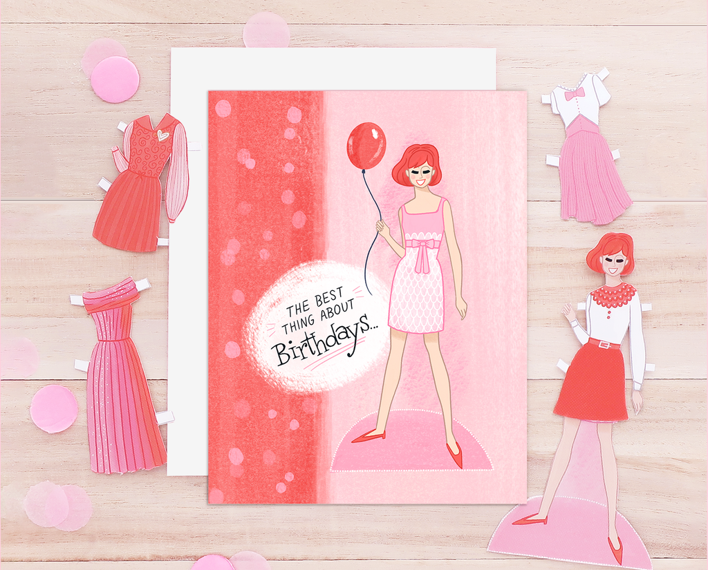 Paper doll Birthday greeting card