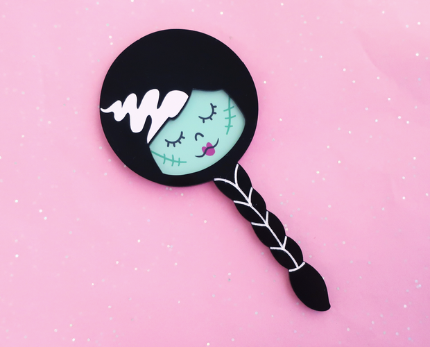 Retro inspired Bride of Frankenstein hand mirror