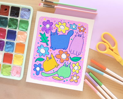 Cats and flowers art print