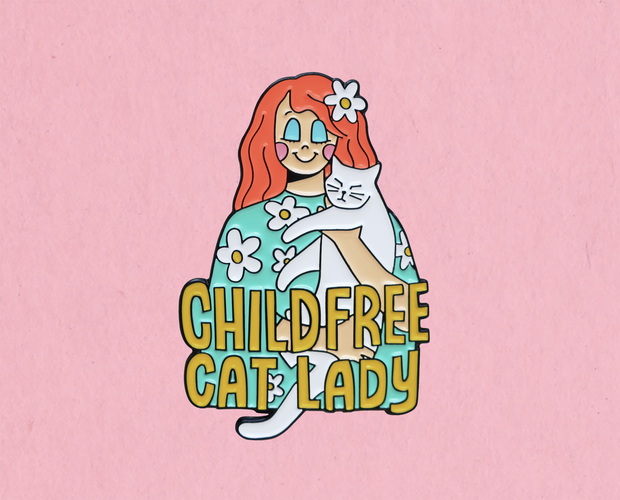 Childfree cat lady enamel lapel pin