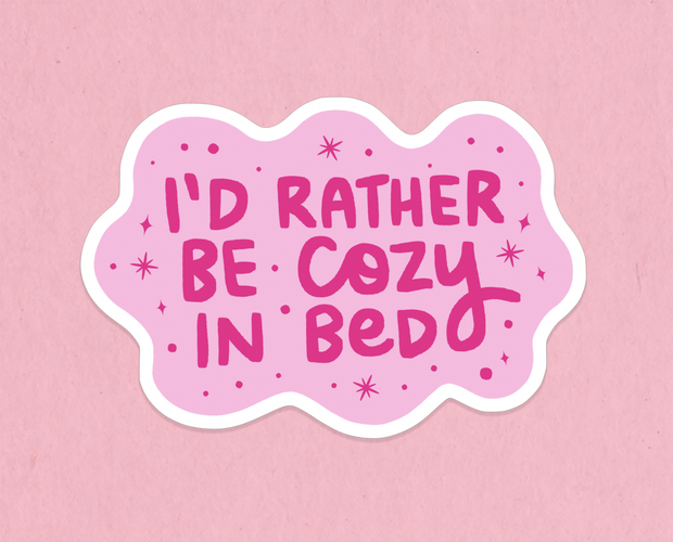 Cozy in bed sticker