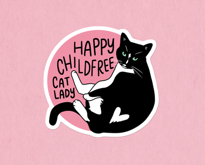 Happy childfree cat lady sticker