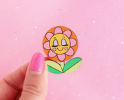 Happy flower hand painted lapel pin