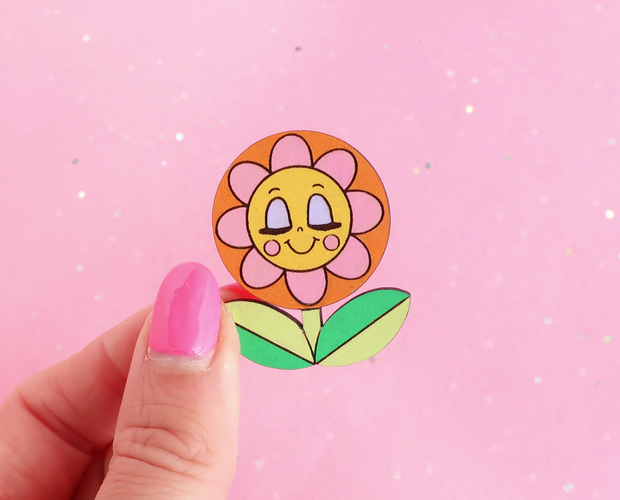 Happy flower hand painted lapel pin