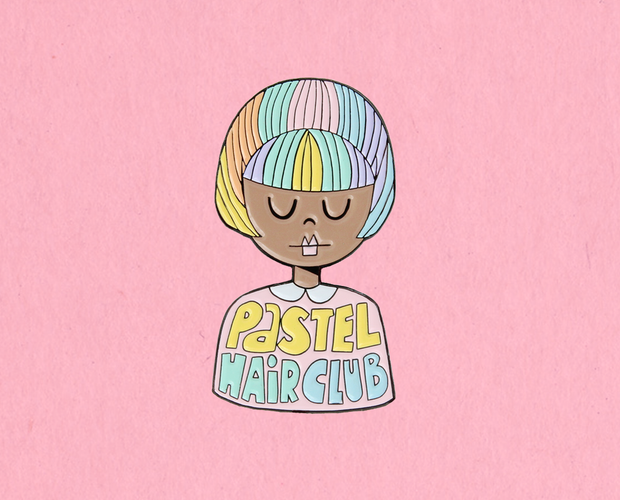 Pastel hair club enamel lapel pin