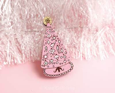 Pink Christmas tree enamel lapel pin