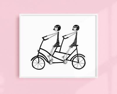 Eloise and Ramona on their bicycle art print