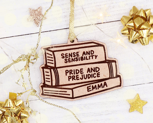 Custom stack of books Christmas ornament