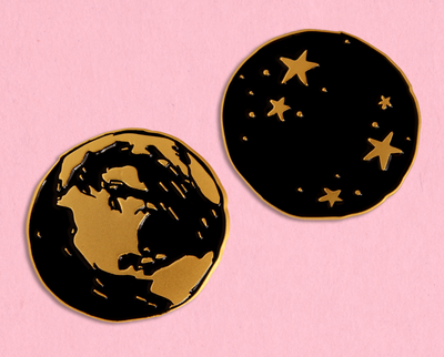 Earth and stars enamel lapel pin set