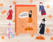 Paper doll Halloween greeting card