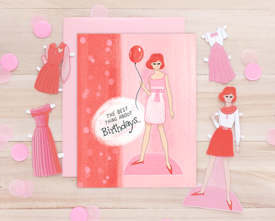 Paper doll Birthday greeting card
