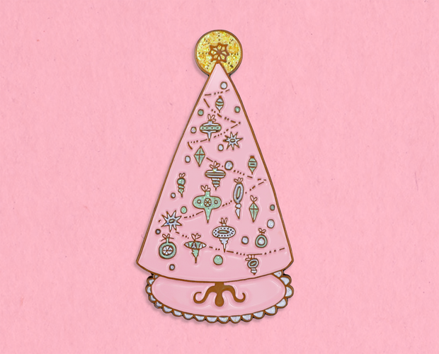 Pink Christmas tree enamel lapel pin