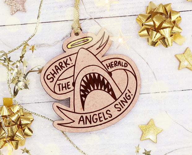 Shark! the herald angels sing Christmas ornament