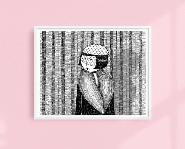 She thought of her cats and wished she was home art print