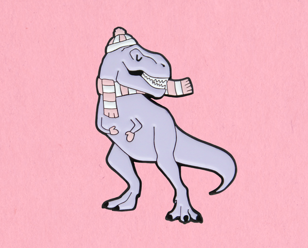 T-Rex in Mittens enamel lapel pin