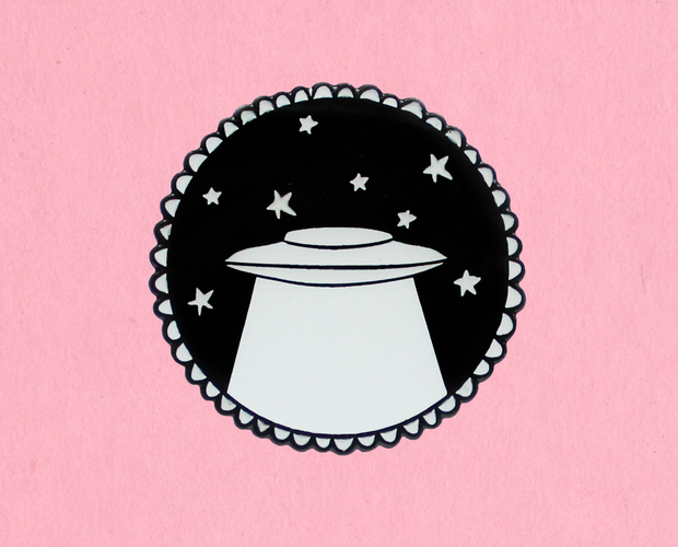 Glow in the dark UFO enamel lapel pin